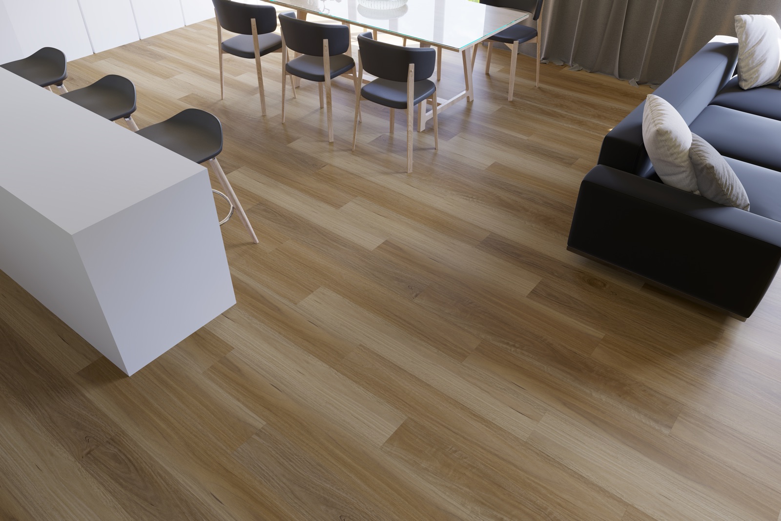 Interior visualisation showing Blackbutt flooring