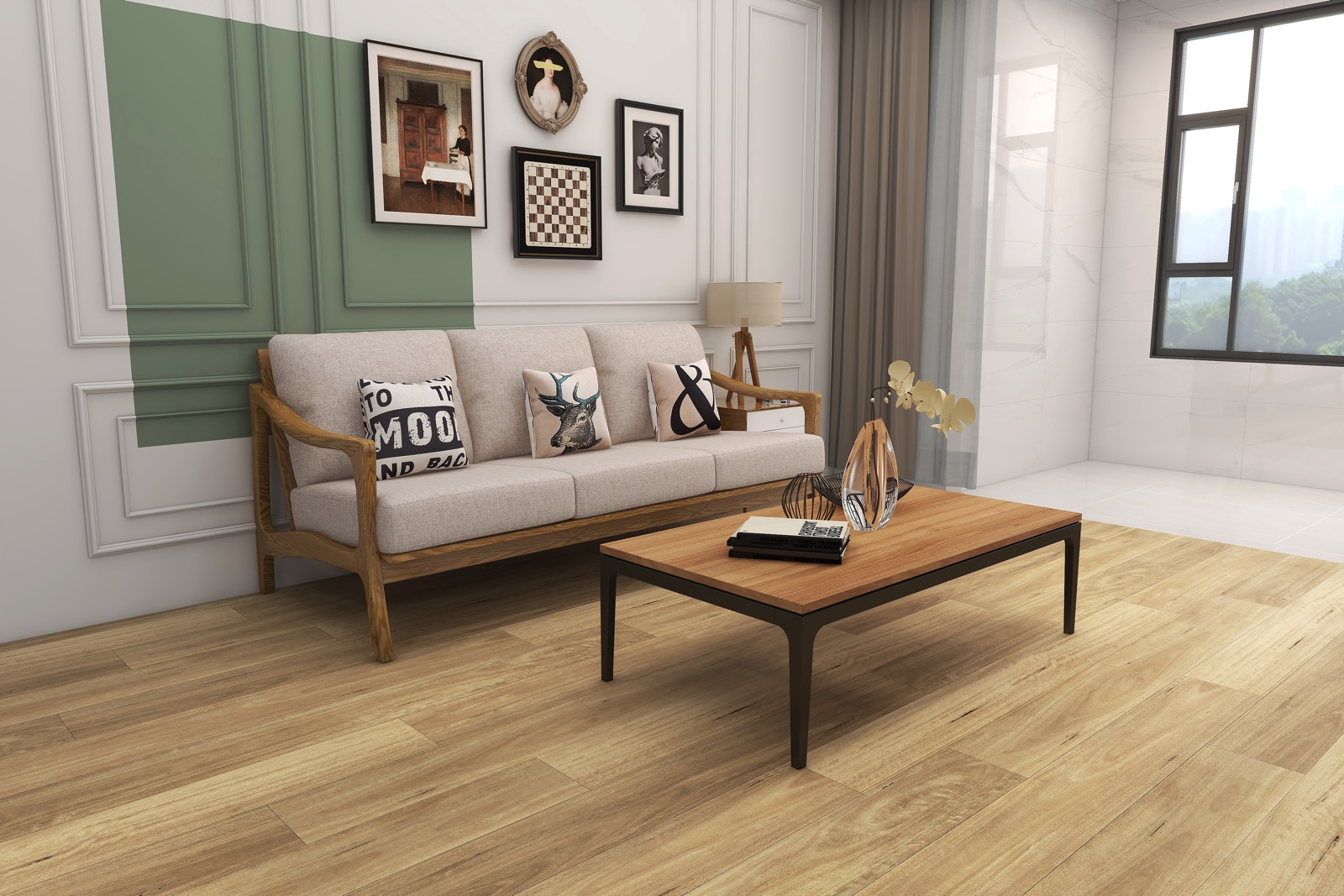 Interior visualisation showing Spotted Gum flooring